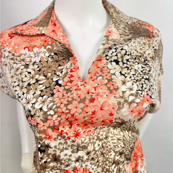 Mardi Modes New York ILGWU Vintage Floral Wide Collar Cap Sleeve Blouse USA - Picture 3 of 16